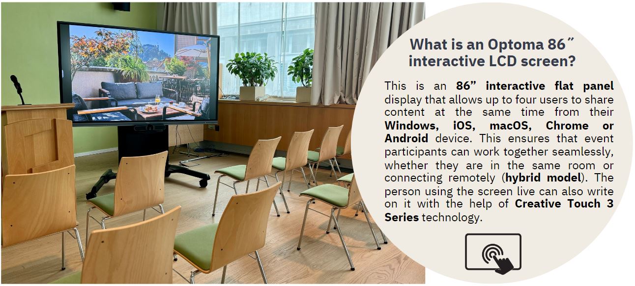 Optoma 86" interactive LCD screen for presentations and video conferencing