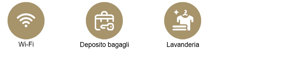 Icone per Wi-Fi, deposito bagagli e servizio lavanderia.